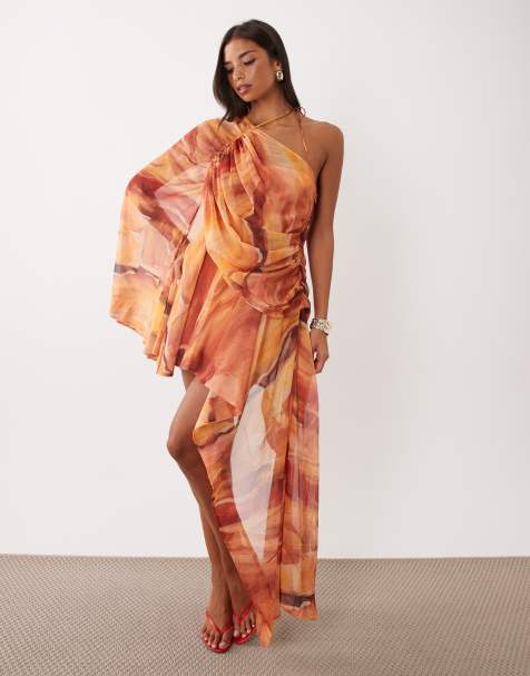 ASOS DESIGN One-Shoulder asymmetrisches Chiffon-Minikleid mit Print - view 1