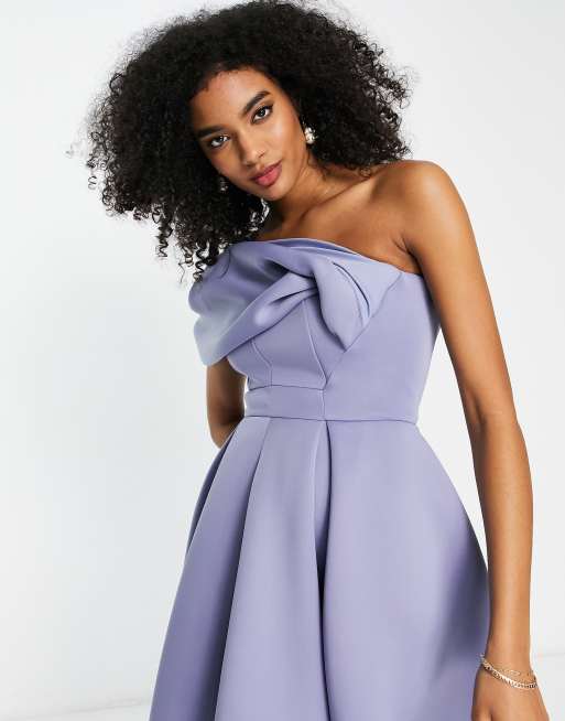 ASOS DESIGN One Shoulder Ballkleid in Staubblau mit plissierter Front