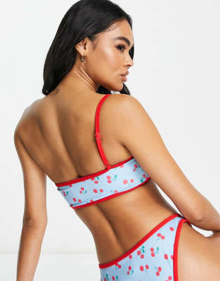 Asos Design One Shoulder Bikini Top With Contrast Binding In Multi