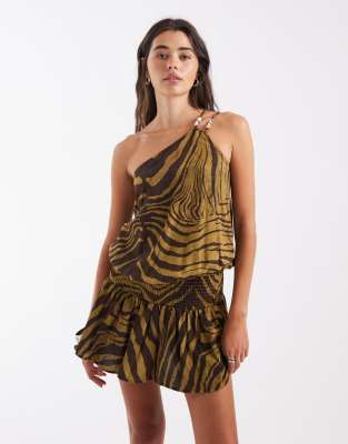 Asos Design One Shoulder Blouson Mini Dress-multi