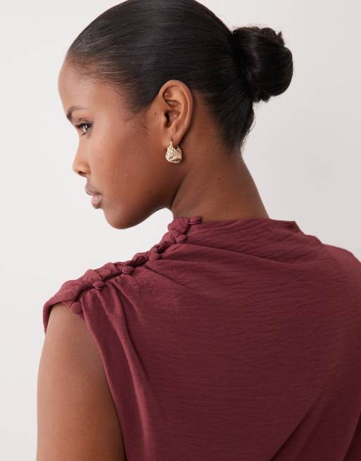 ASOS DESIGN one shoulder blouson sleeve cut out jumpsuit in chocolate, 4 of 4