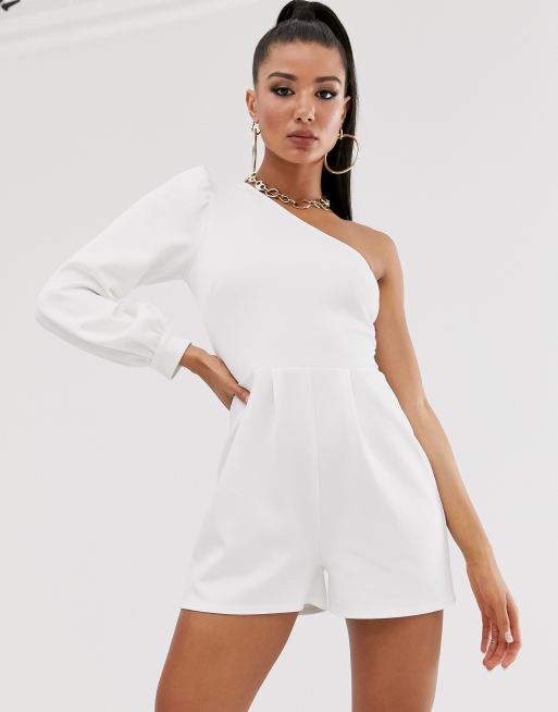 One shoulder cheap white romper