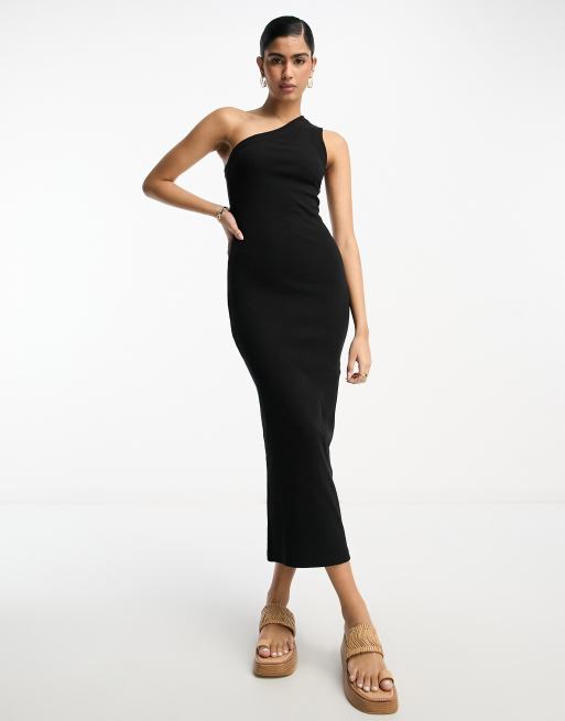 Asos Design One Shoulder Bodycon Midi Dress In Black Asos 