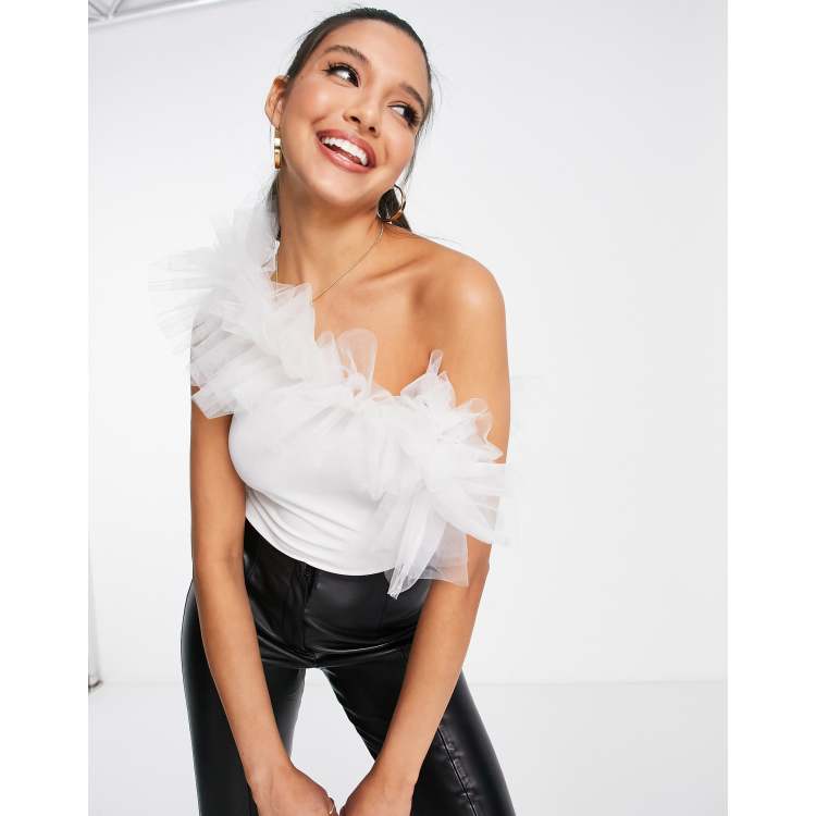 RUFFLED ALL OVER TULLE BODYSUIT (WHITE)