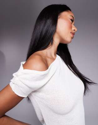 Asos Design One Shoulder Boucle Knit Top In White
