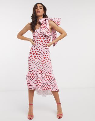 spotty one shoulder dress