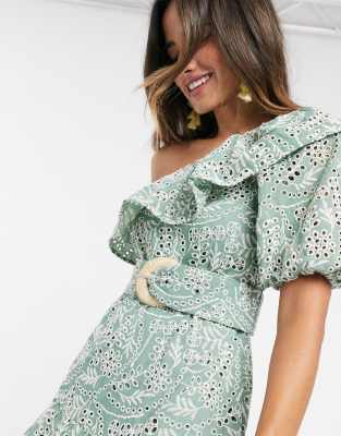 asos green one shoulder dress