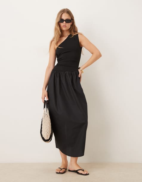 ASOS DESIGN one shoulder bubble hem midi dress in black - view 1