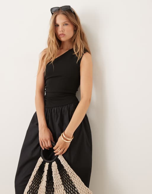 ASOS Design one shoulder bubble hem midi dress in Black