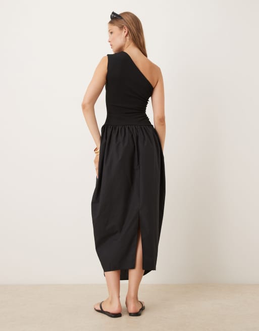 asos one shoulder dress black Tiffany One-Shoulder Bow Maxi Dress Black