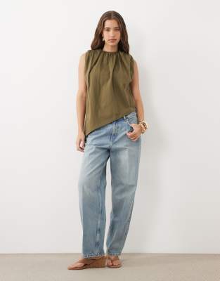 Asos Design One Shoulder Cape Top In Green