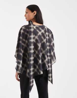 Asos Design One Shoulder Cape Top With Scarf In Multi