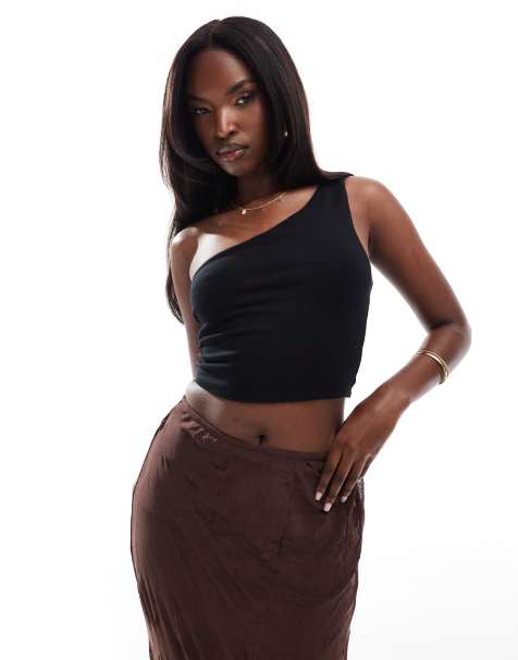 ASOS DESIGN one shoulder crop top in black - view 1