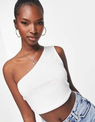 ASOS DESIGN one shoulder crop top in rib in white ASOS