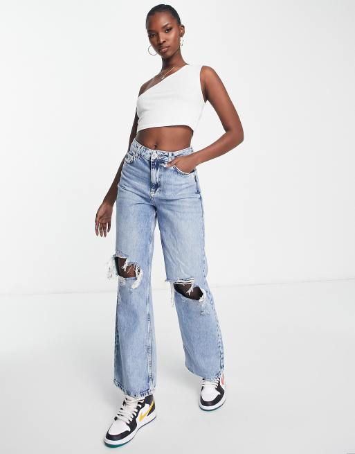 ASOS DESIGN one shoulder crop top in rib in white