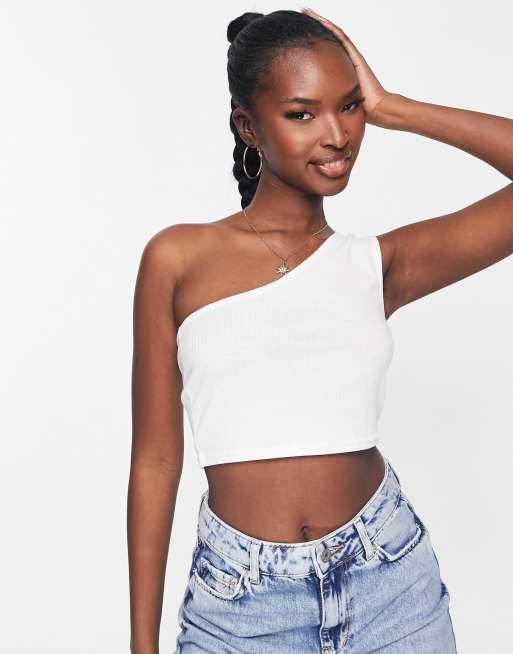 White shoulderless outlet crop top