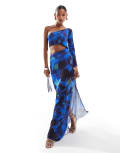 [ASOS DESIGN] ASOS DESIGN one shoulder cut out detail maxi dress in dark blue floral-Multi L Blue Floral