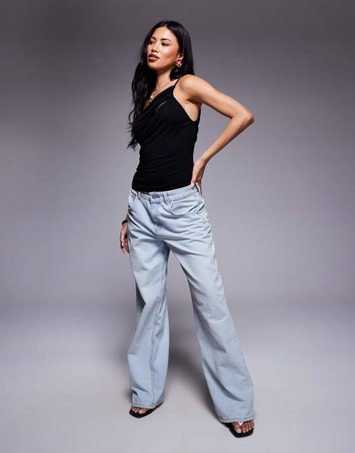 ASOS DESIGN one-shoulder cut-out drape cami top in black