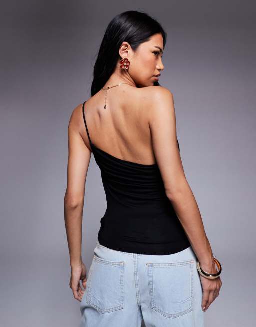 ASOS DESIGN one-shoulder cut-out drape cami top in black