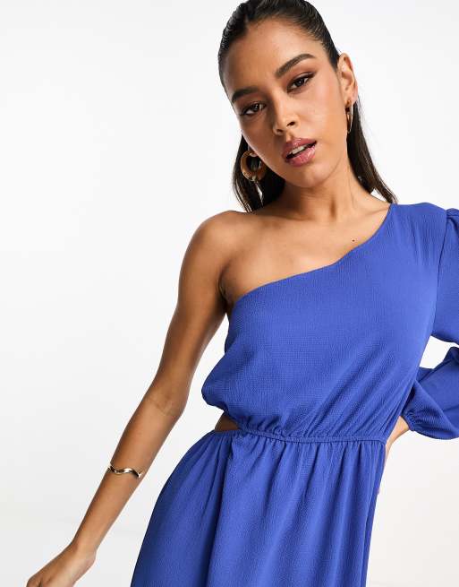 ASOS DESIGN one shoulder cut out midi dress in blue