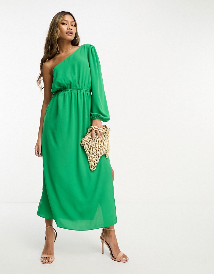ASOS DESIGN one shoulder cut out midi dress in bright green