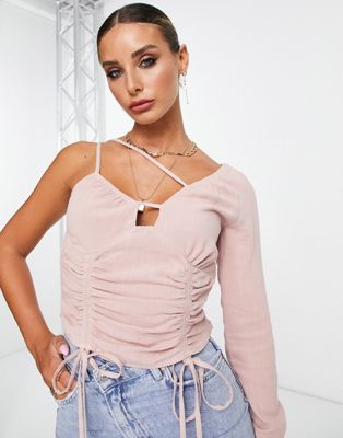 ASOS DESIGN one shoulder cut out top in dusty rose