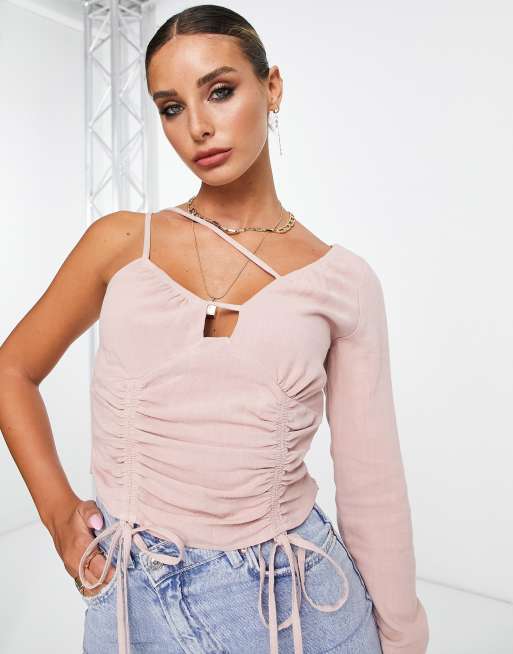 ASOS DESIGN one shoulder cut out top in dusty rose