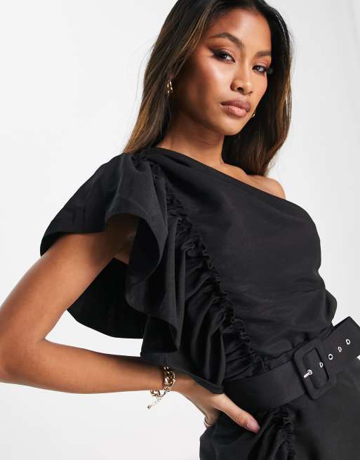 Asos black cheap ruffle dress