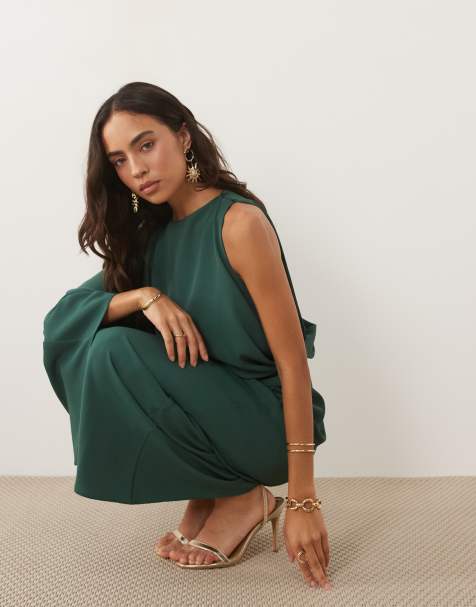 ASOS DESIGN one shoulder drape back column maxi dress in teal - view 1