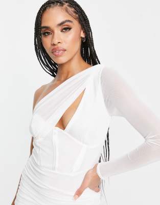 White One Shoulder Ruched Dress