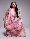 [ASOS DESIGN] ASOS DESIGN one shoulder drape maxi dress with cape detail in floral print-Multi 12 floral