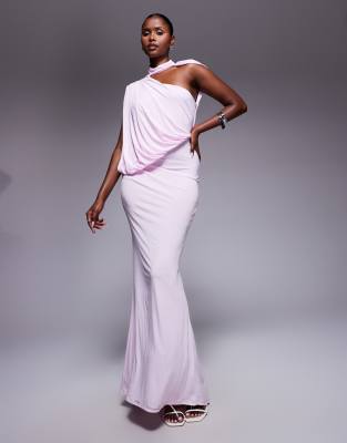 ASOS DESIGN one shoulder drape maxi dress with cape detail in lilac - view 1