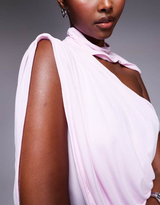 ASOS DESIGN one-shoulder drape maxi dress with cape detail in lilac