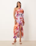 [ASOS DESIGN] ASOS DESIGN one shoulder drape midaxi dress in pink floral print-Multi 12 Pink Floral