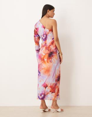 Asos Design One Shoulder Drape Midaxi Dress In Multi