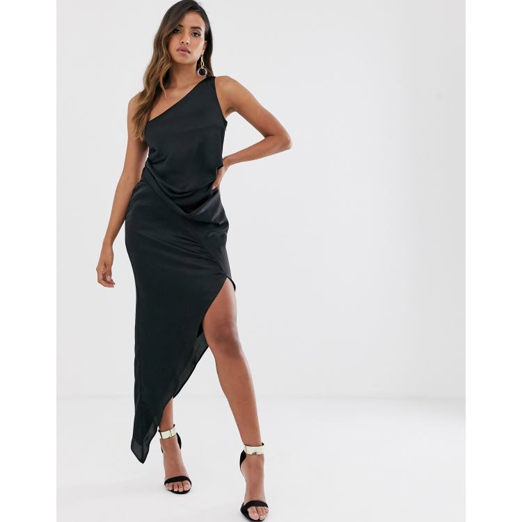 ASOS DESIGN one shoulder drape midi dress in satin