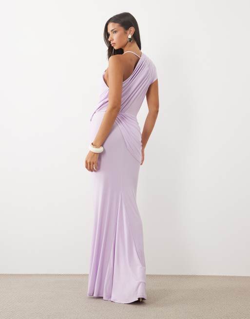 ASOS DESIGN one-shoulder draped dress with hardware detail in lilac, 4 of 4