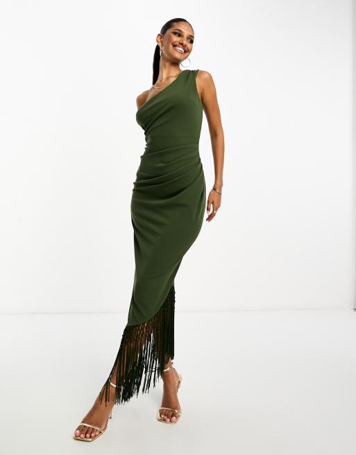 Draped one-shoulder dress - Khaki green - Ladies