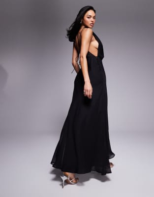 Asos Design One Shoulder Draped Maxi Dress In Black