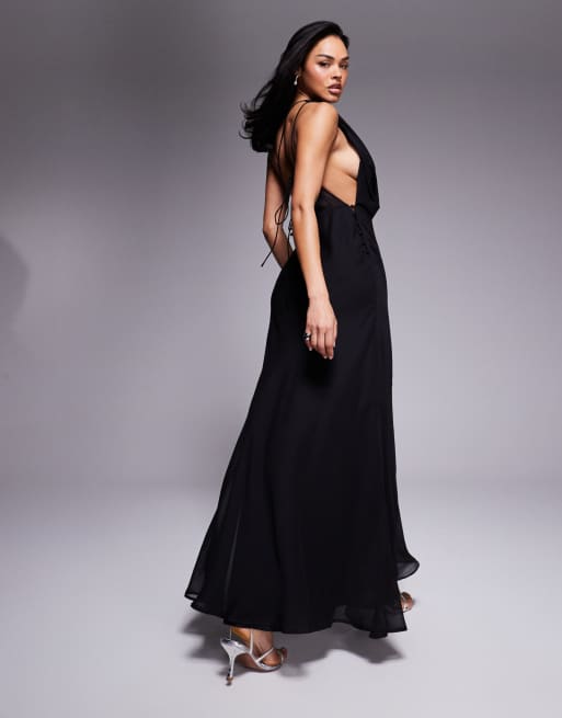 ASOS DESIGN one shoulder draped maxi dress in black | ASOS