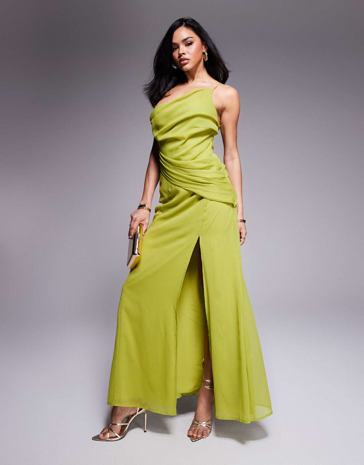 ASOS DESIGN one shoulder draped maxi dress in olive green