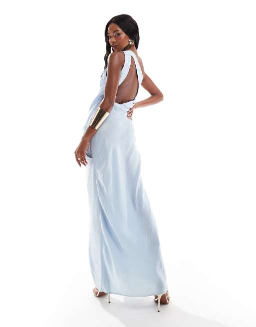 ASOS DESIGN one shoulder draped maxi dress with full skirt in blue