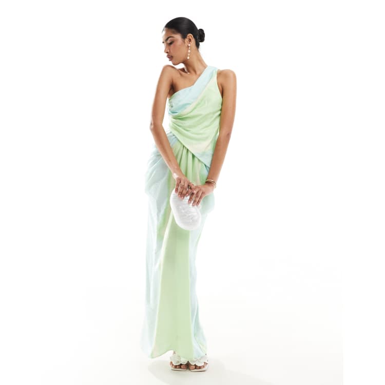ASOS DESIGN one shoulder draped maxi dress with full skirt