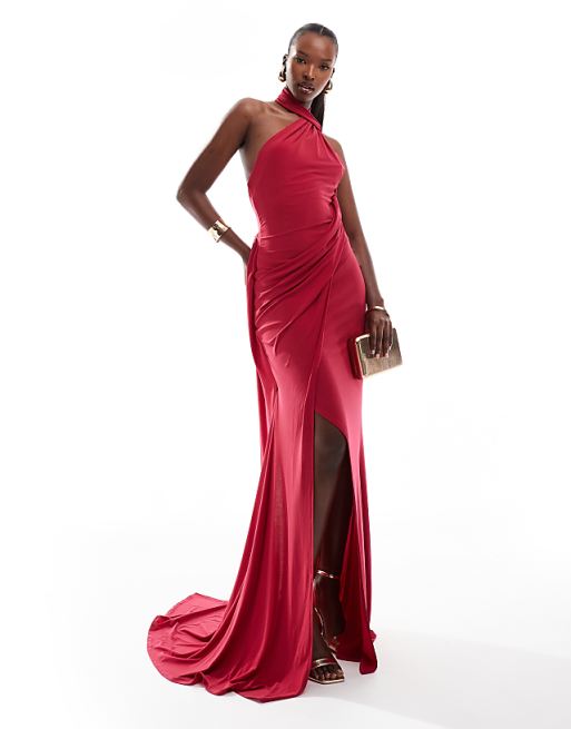 ASOS DESIGN one shoulder draped maxi dress with tie detail ASOS DESIGN one shoulder draped maxi dress with tie detail