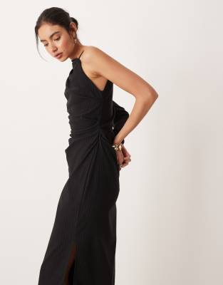 Asos Design One Shoulder Draped Midi Dress In Multi