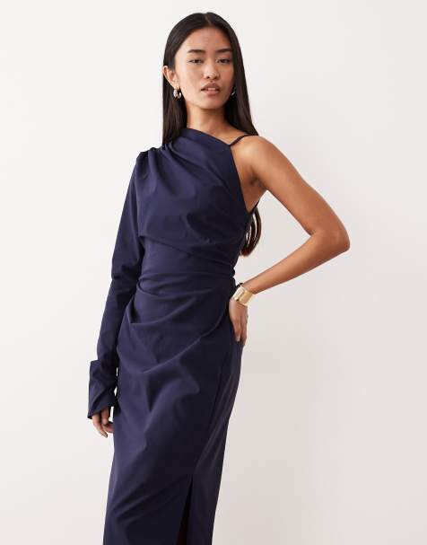 knee length dresses for ladies Brand New Asos Design Pleated Shoulder Lace Midi Evening Party Dress