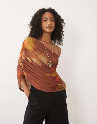 ДИЗАЙНЕРСКИЙ топ ASOS с драпировкой на одно плечо и принтом blurred sunset от blurred sunset