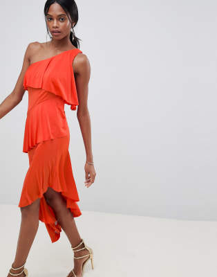 burnt orange one shoulder dress