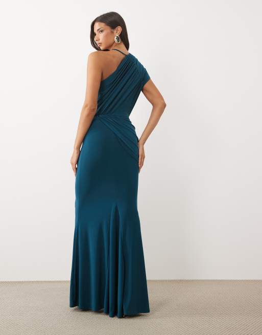 ASOS DESIGN One-Shoulder-Drapiertkleid mit Metall-Details in Petrol, 4 von 4