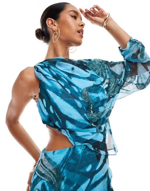 Asos blue embellished dress clearance